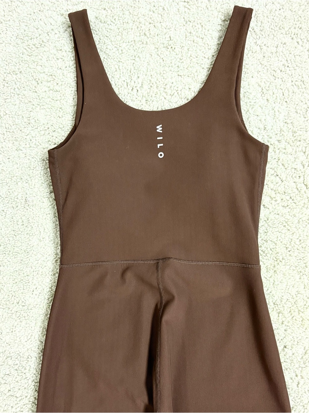 Women's WILO The Label COCOA BROWN Ribbed FLARE LEG Yoga JUMP Exercise SUIT S - Picture 4 of 7